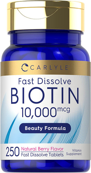 Carlyle Biotin 10000Mcg | 250 Fast Dissolve Tablets | Max Strength | Vegetarian, Non-Gmo, Gluten Free Supplement