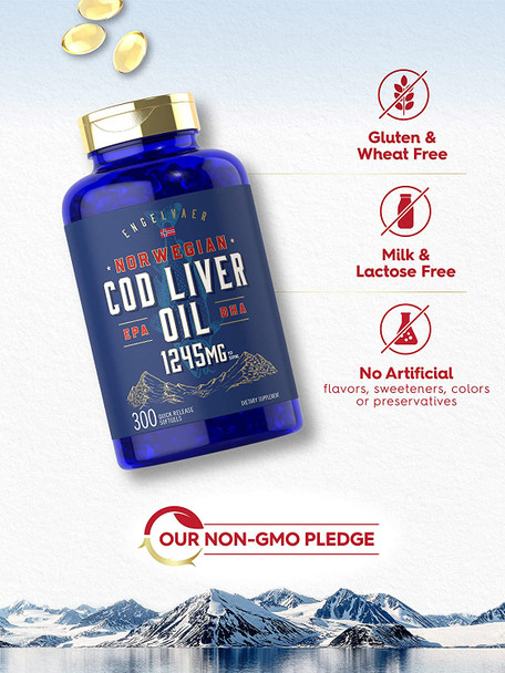 Carlyle Cod Liver Oil Softgels | 1245Mg | 300 Count | Norwegian | Non Gmo, Gluten Free
