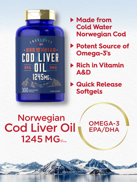 Carlyle Cod Liver Oil Softgels | 1245Mg | 300 Count | Norwegian | Non Gmo, Gluten Free