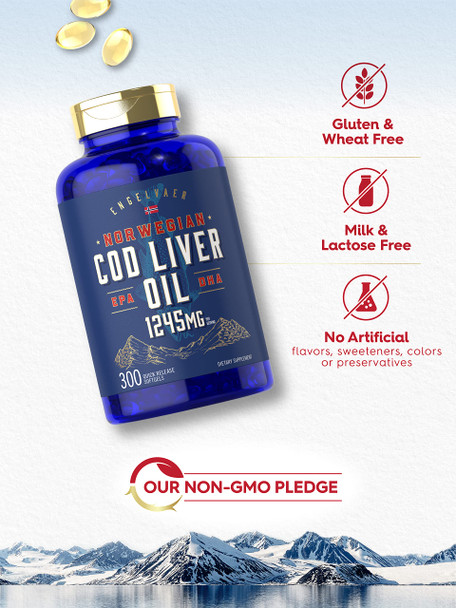 Carlyle Cod Liver Oil Softgels | 1245Mg | 300 Count | Norwegian | Non Gmo, Gluten Free