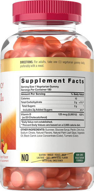 Carlyle Vitamin D Gummies | 5000iu | 180 Count | Vegetarian, Non-GMO, and Gluten Free Formula | High Potency Vitamin D3 Supplement | Natural Peach Flavored Gummy