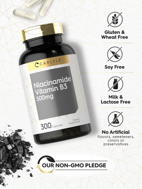 Carlyle Niacinamide Vitamin B3 | 500Mg | 300 Capsules | Non-Gmo, Gluten Free Supplement