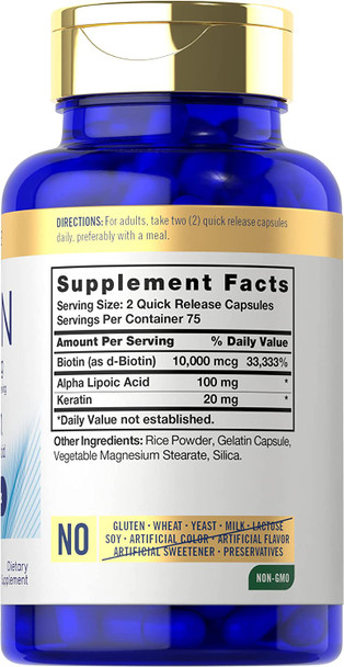 Carlyle Biotin 10000Mcg | 150 Capsules | Beauty Formula With Keratin | Non-Gmo, Gluten Free Supplement