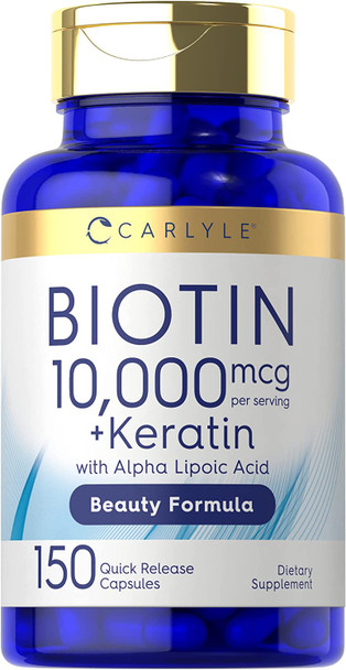 Carlyle Biotin 10000Mcg | 150 Capsules | Beauty Formula With Keratin | Non-Gmo, Gluten Free Supplement