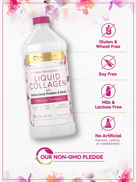 Carlyle Liquid Collagen 16 fl oz | with Biotin and Amino Acid Protein | Natural Berry Flavor | Non-GMO, Gluten Free