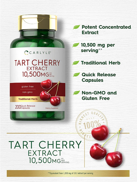 Carlyle Tart Cherry Capsules | 10,500Mg | 200 Pills | Max Potency | Non-Gmo, Gluten Free | Tart Cherry Juice Extract Carlyle Tart Cherry Capsules | 10,500Mg | 200 Pills | Max Potency | Non-Gmo, Gluten Free | Tart Cherry Juice Extract