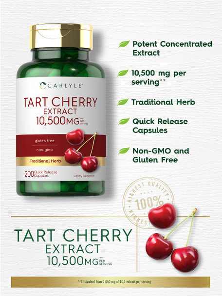 Carlyle Tart Cherry Capsules | 10,500Mg | 200 Pills | Max Potency | Non-Gmo, Gluten Free | Tart Cherry Juice Extract