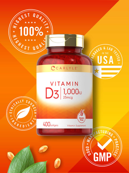 Carlyle Vitamin D3 1000 Iu | 400 Softgels | Non-Gmo And Gluten Free Formula | 25 Mcg