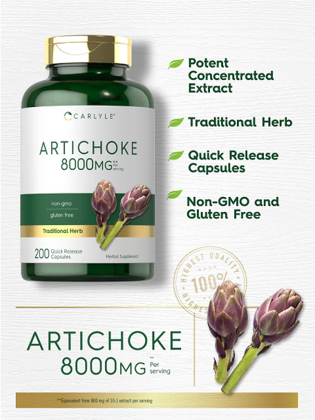 Carlyle Artichoke Extract Capsules 8000Mg | 200 Count | Non-Gmo, Gluten Free Supplement