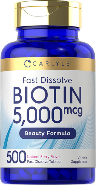 Carlyle Biotin 5000Mcg | 500 Fast Dissolve Tablets | Vegetarian, Non-Gmo, Gluten Free Supplement