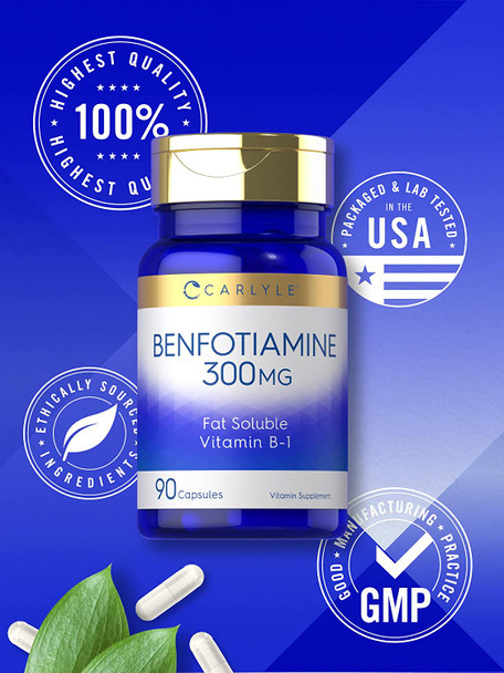 Carlyle Benfotiamine 300Mg | 90 Capsules | Fat Soluble Vitamin B-1 | Non-Gmo, Gluten Free