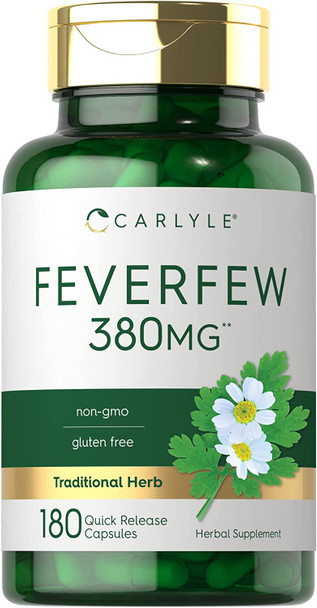 Carlyle Feverfew Capsules 380Mg | 180 Count | Traditional Herb Extract | Non-Gmo, Gluten Free