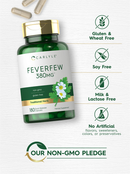 Carlyle Feverfew Capsules 380Mg | 180 Count | Traditional Herb Extract | Non-Gmo, Gluten Free