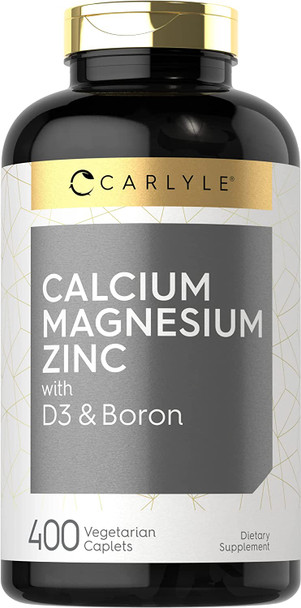 Calcium Magnesium Zinc | 400 Caplets | with Vitamin D3 and Boron | Vegetarian, Non-GMO Supplement | by Carlyle