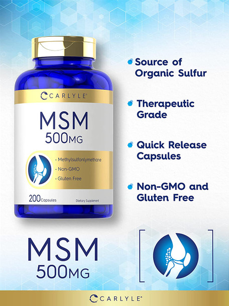 Carlyle Msm Supplement | 500Mg | 200 Capsules | Non-Gmo, And Gluten Free Formula | Methylsulfonylmethane