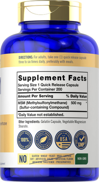 Carlyle Msm Supplement | 500Mg | 200 Capsules | Non-Gmo, And Gluten Free Formula | Methylsulfonylmethane