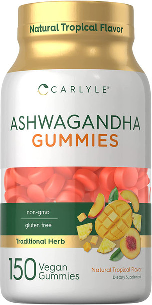 Carlyle Ashwagandha Gummies | 150 Count | Natural Tropical Flavor | Vegan, Non-GMO, Gluten Free Root Extract