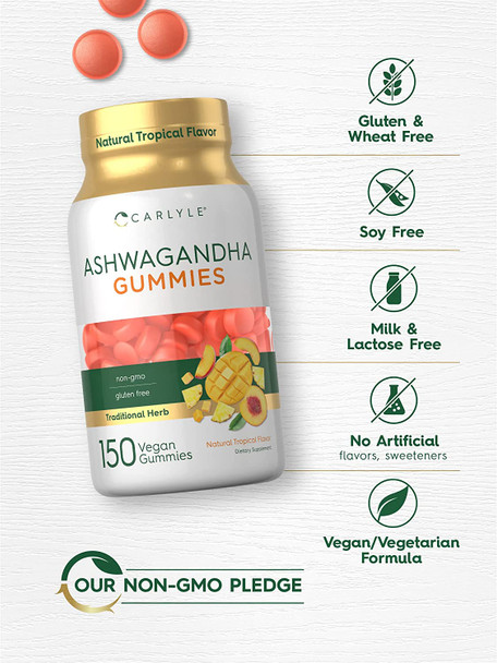 Carlyle Ashwagandha Gummies | 150 Count | Natural Tropical Flavor | Vegan, Non-GMO, Gluten Free Root Extract