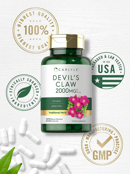 Carlyle Devils Claw | 200 Capsules | Concentrated Root Extract | Non-GMO, Gluten Free Supplement