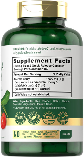 Carlyle Acerola Cherry Capsules | 1000Mg | 365 Count | Non-Gmo & Gluten Free Extract | Acerola Berry