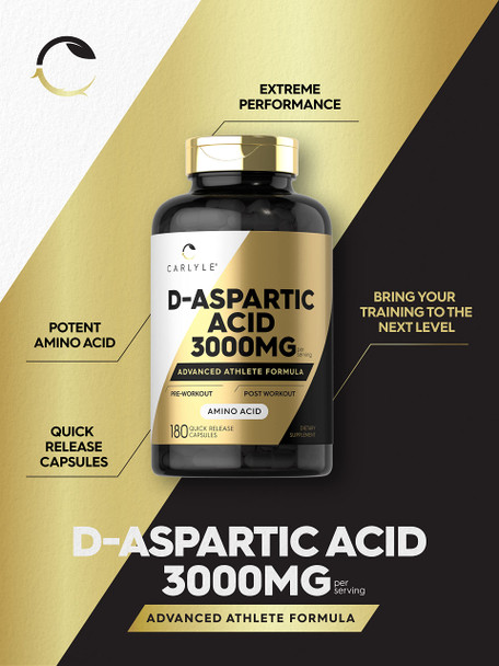 Carlyle D Aspartic Acid Capsules (Daa) | 3000Mg | 180 Count | Non-Gmo, Gluten Free Supplement | Advanced Athlete Formula