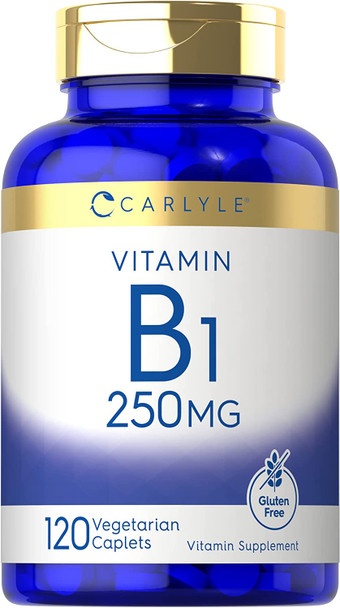 Carlyle Vitamin B1 | 250mg | 120 Caplets | Thiamin Mononitrate | Vegetarian, Non-GMO, and Gluten Free Supplement