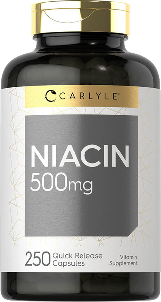 Carlyle Niacin 500mg | 250 Capsules | Non-GMO, Gluten Free Carlyle Niacin 500mg | 250 Capsules | Non-GMO, Gluten Free