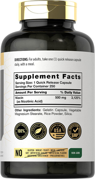Carlyle Niacin 500mg | 250 Capsules | Non-GMO, Gluten Free Carlyle Niacin 500mg | 250 Capsules | Non-GMO, Gluten Free