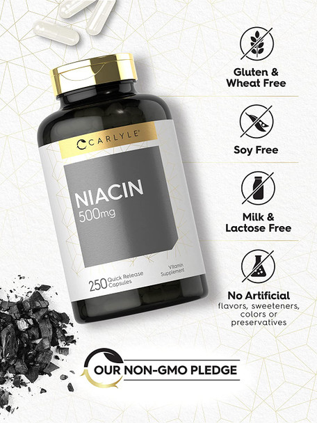 Carlyle Niacin 500mg | 250 Capsules | Non-GMO, Gluten Free Carlyle Niacin 500mg | 250 Capsules | Non-GMO, Gluten Free