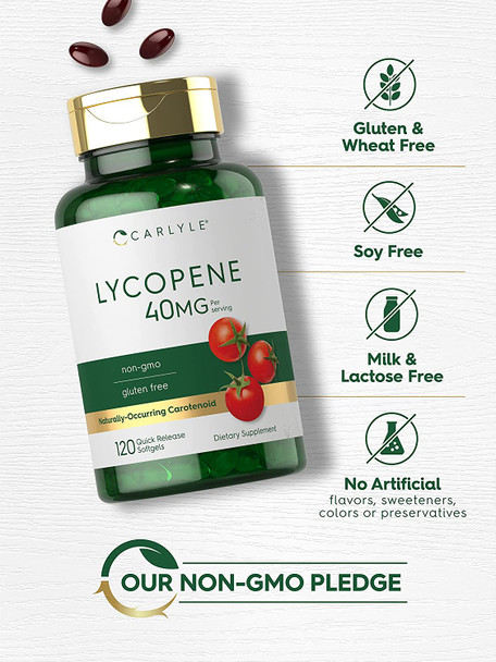 Carlyle Lycopene | 40mg | 120 Softgels | Naturally-Occurring Carotenoid | Non-GMO & Gluten Free Supplement