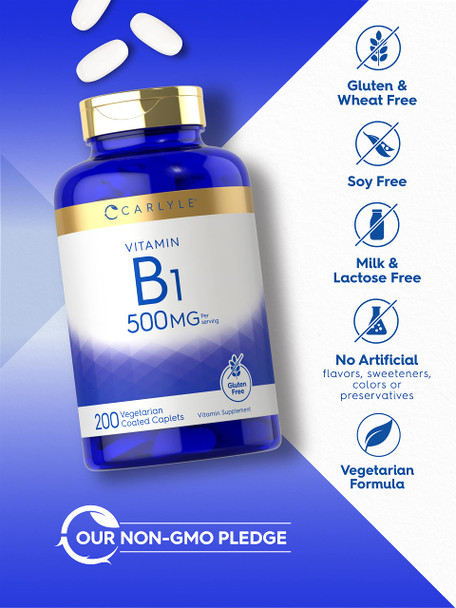 Carlyle Vitamin B1 500Mg (Thiamine) | 200 Vegetarian Caplets | Non-Gmo And Gluten Free Supplement Carlyle Vitamin B1 500Mg (Thiamine) | 200 Vegetarian Caplets | Non-Gmo And Gluten Free Supplement