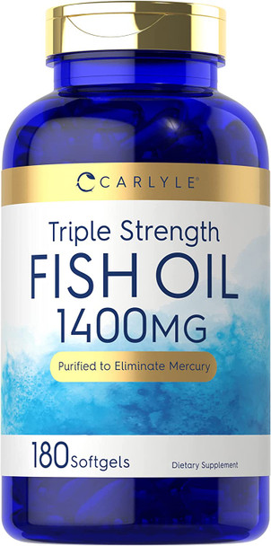 Carlyle Triple Strength Fish Oil | 180 Softgels | Omega 3 Supplement | Non-GMO, Gluten Free