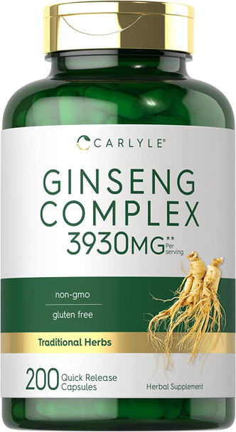 Carlyle Ginseng Extract Complex | 200 Capsules | Non-GMO and Gluten Free Formula | Traditional Herbal Root Supplement