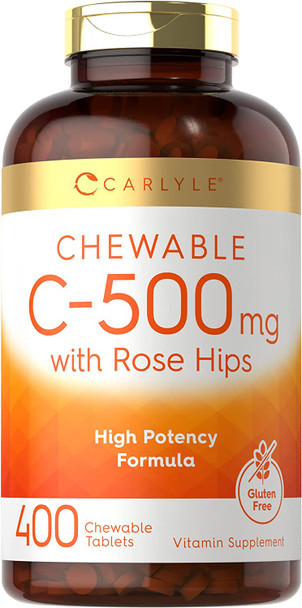 Carlyle Vitamin C 500mg with Rose Hips | 400 Chewable Tablets | Vegetarian | Non-GMO, Gluten Free