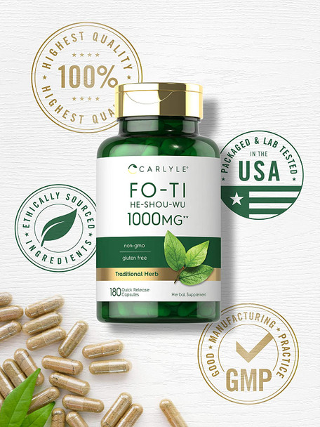 Carlyle Fo-Ti 1000Mg | 180 Capsules | He-Shou-Wu Root | Traditional Herb | Non-Gmo And Gluten Free Supplement