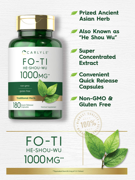 Carlyle Fo-Ti 1000Mg | 180 Capsules | He-Shou-Wu Root | Traditional Herb | Non-Gmo And Gluten Free Supplement
