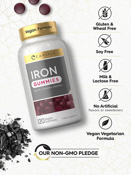 Carlyle Iron Gummies | Plus B-Complex Vitamins | 120 Count | Vegan, Non-GMO, and Gluten Free Supplement for Adults