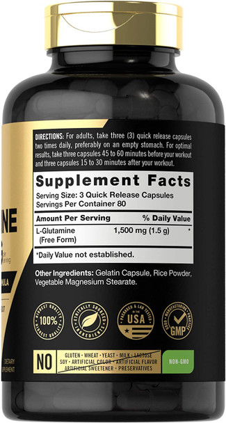 Carlyle L Glutamine Capsules | 1500mg | 240 Count | Non-GMO, Gluten Free Supplement