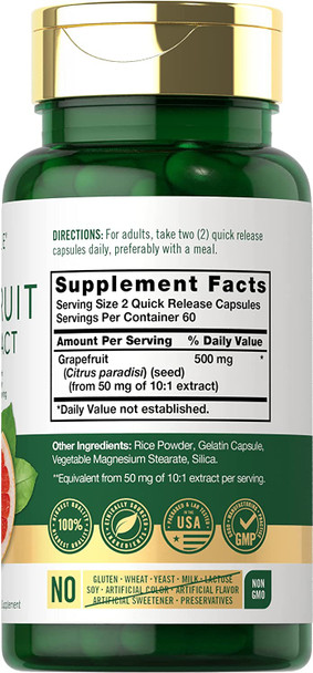 Grapefruit Seed Extract | 500 mg 120 Capsules | Maximum Strength | Non-GMO, Gluten Free | by Carlyle
