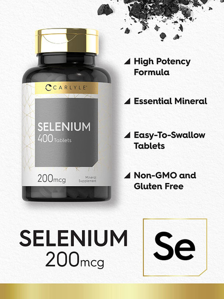 Selenium 200mcg | 400 Tablets | Vegetarian, Non-GMO & Gluten Free Supplement | by Carlyle