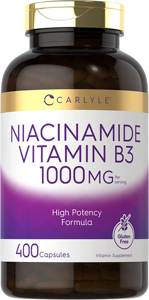 Carlyle Niacinamide Vitamin B3 1000 mg | 400 Capsules | High Potency Formula | Non-GMO, Gluten Free