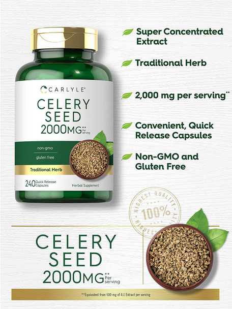 Carlyle Celery Seed Extract Capsules | 2000Mg | 240 Count | Non-Gmo And Gluten Free Formula | Traditional Herb Supplement
