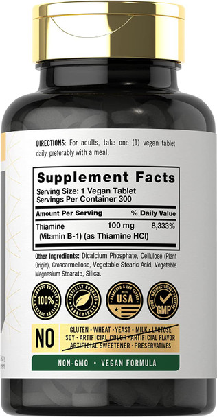 Carlyle Vitamin B-1 | 100Mg | 300 Tablets | Non-Gmo And Gluten Free Thiamin Supplement