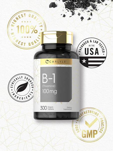 Carlyle Vitamin B-1 | 100Mg | 300 Tablets | Non-Gmo And Gluten Free Thiamin Supplement