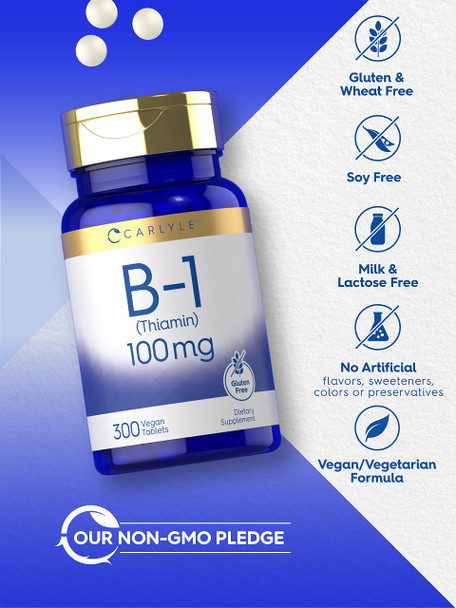 Carlyle Vitamin B-1 | 100Mg | 300 Tablets | Non-Gmo And Gluten Free Thiamin Supplement