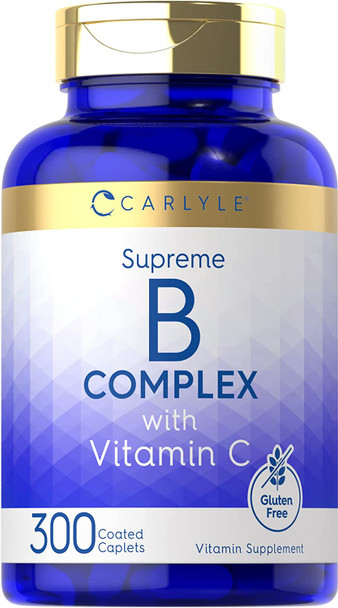 Carlyle Vitamin B Complex with Vitamin C | 300 Caplets | Vegetarian, Non-GMO and Gluten Free Supplement