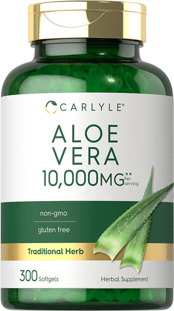 Carlyle Aloe Vera Capsules 10,000 mg | 300 Softgel Pills | Aloe Vera Gel Supplement | Non-GMO, Gluten Free