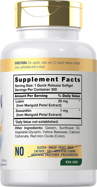 Carlyle Lutein And Zeaxanthin 20Mg | 300 Softgels | Eye Health Vitamins | Non-Gmo & Gluten Free Supplement