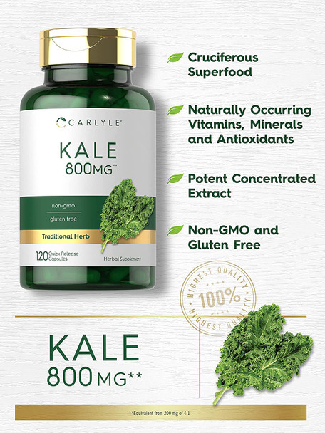 Carlyle Kale Extract 800mg | 120 Capsules | Non-GMO and Gluten Free