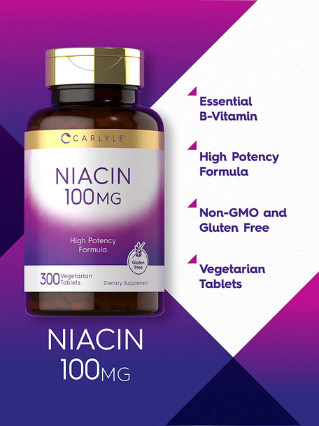 Carlyle Niacin 100mg | 300 Vegetarian Tablets | Non-GMO, Gluten Free | High Potency Formula